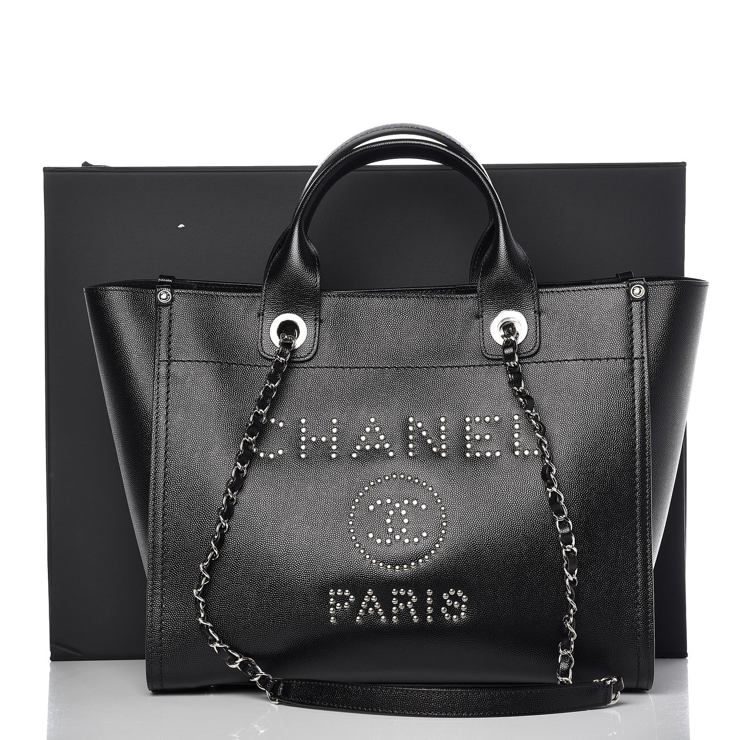 Chanel Caviar Small Studded Deauville Tote Black 9 of 9