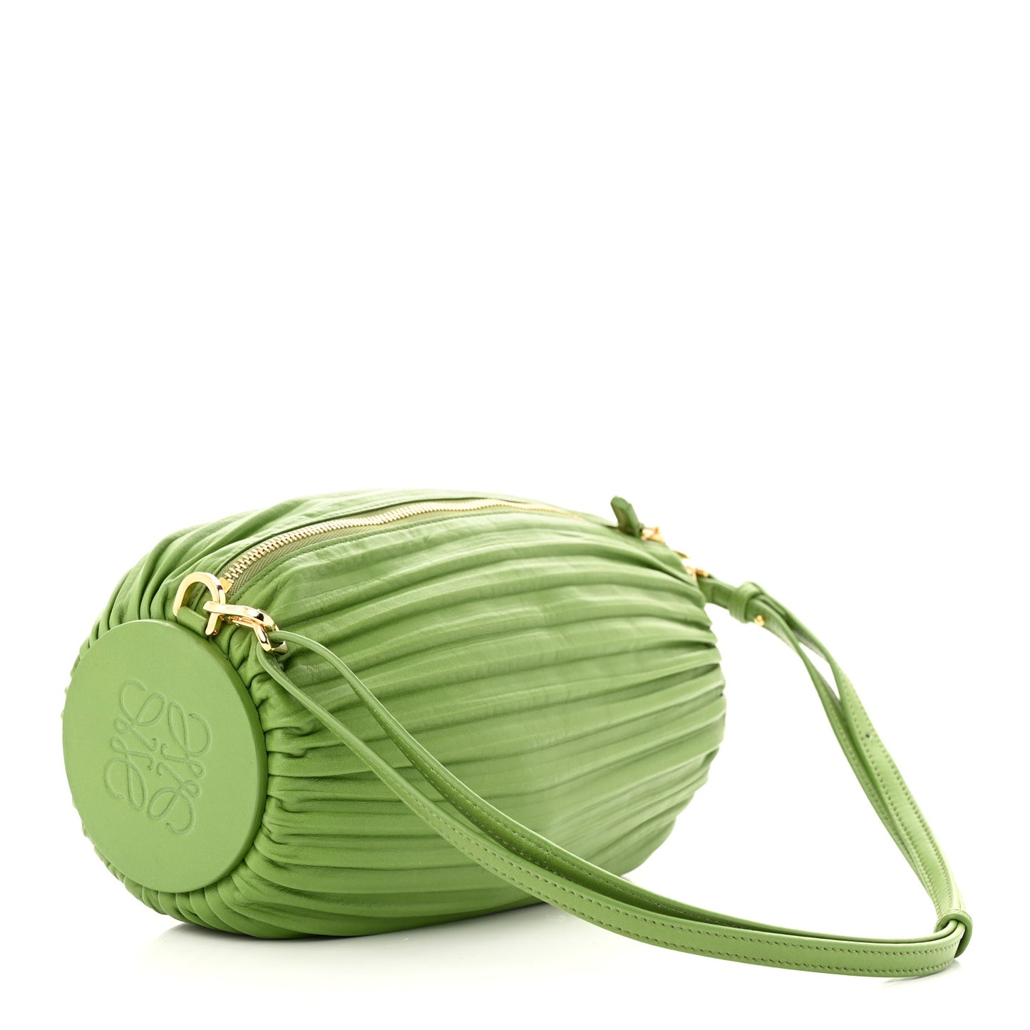 Lambskin Pleated Bracelet Pouch Shoulder Bag Spring Green