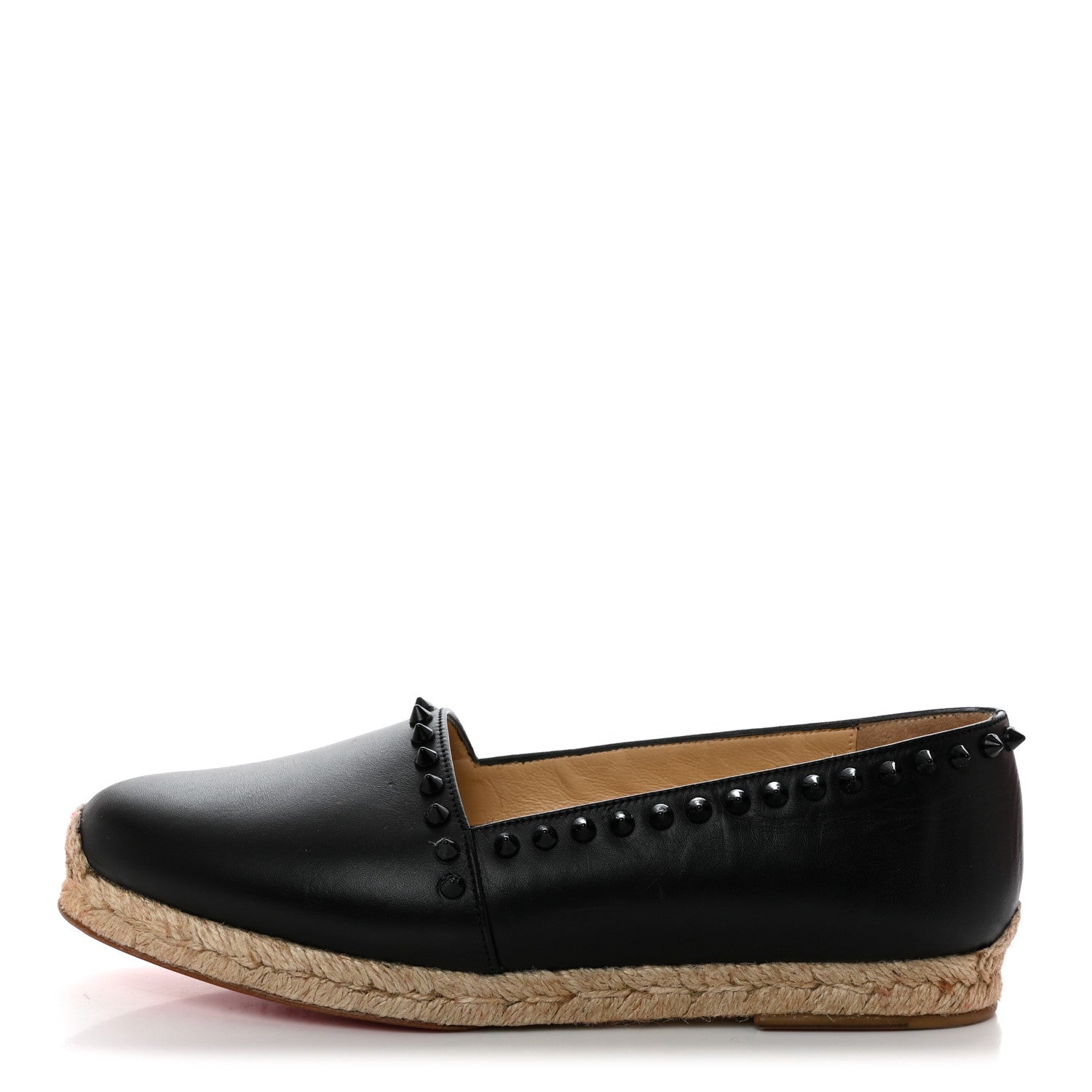 Christian Louboutin Calfskin Spikes Ares Flat Espadrilles 38 Black 1 of 9