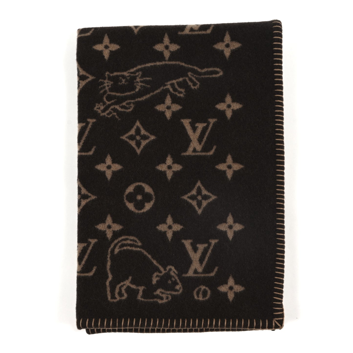Wool Cashmere Catogram Small Blanket Brown