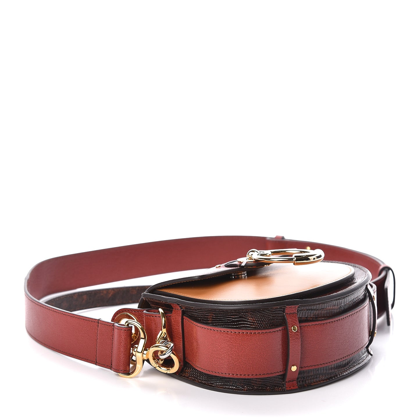 Calfskin Lizard Embossed Small Tess Bag Sepia Brown