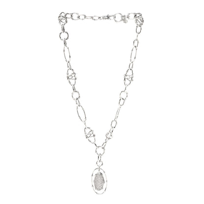 John Hardy Sterling Silver Diamond Bamboo Oval Pendant Necklace 3 of 6