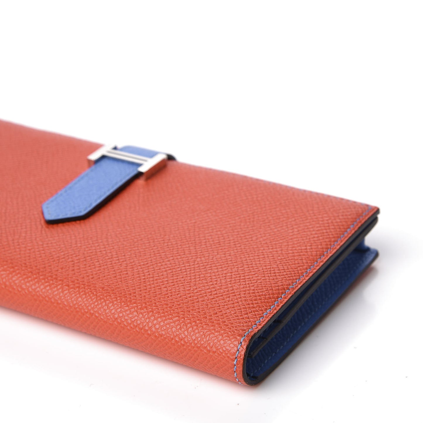 Epsom Bicolor Bearn Gusset Wallet Orange Poppy Bleu Paradis