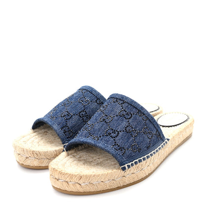 Gucci Denim Crystals GG Monogram Espadrille 20mm Slide Sandals 39 Denim 4 of 10