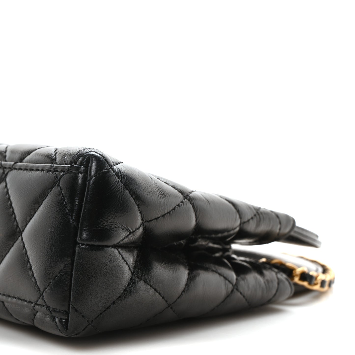 Shiny Aged Calfskin Quilted Nano Kelly Shopper Black