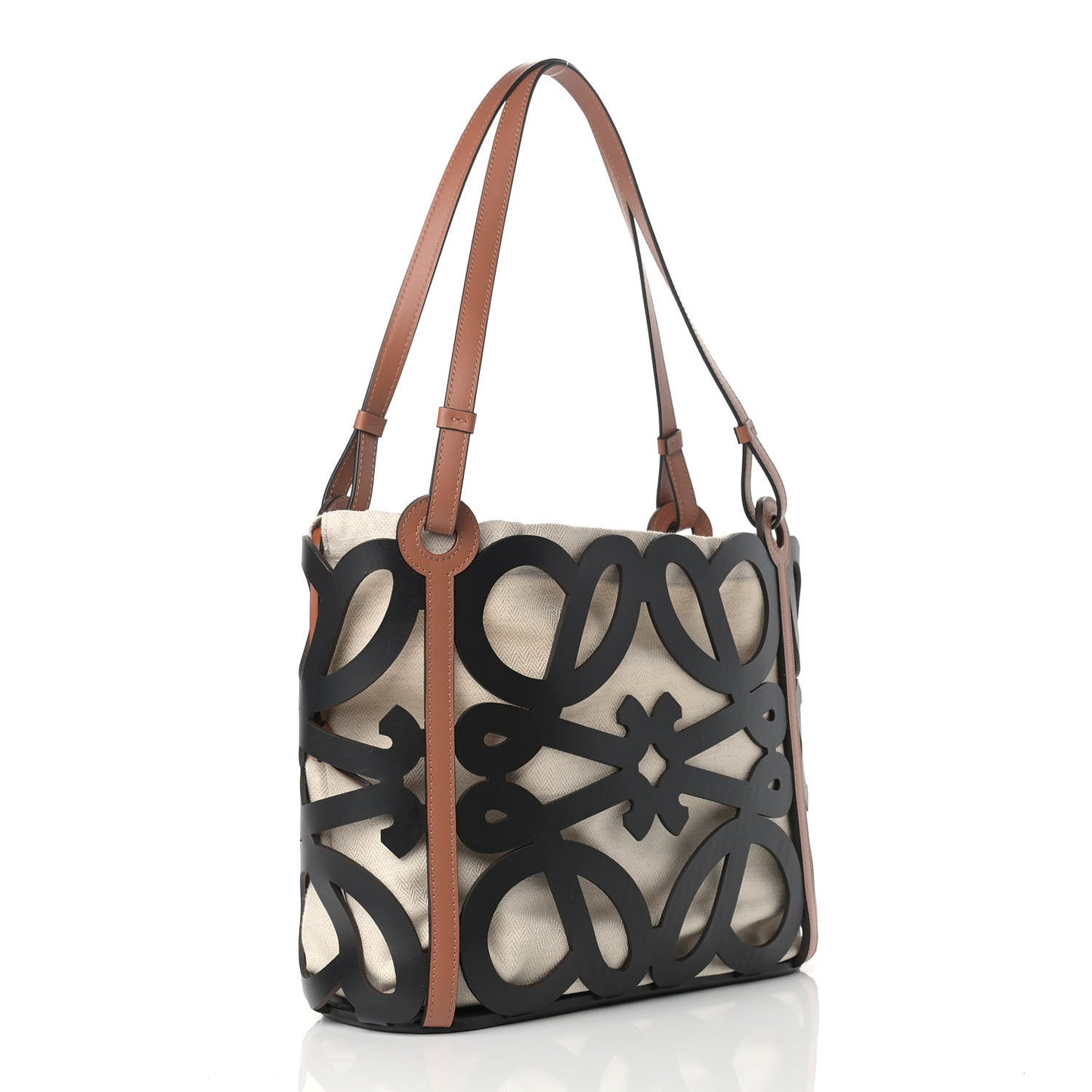 Smooth Calfskin Small Anagram Cutout Tote Black