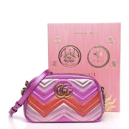 Gucci Laminated Nappa Matelasse Small GG Marmont Chain Shoulder Bag Fuxia Rosso Rosa 11 of 11