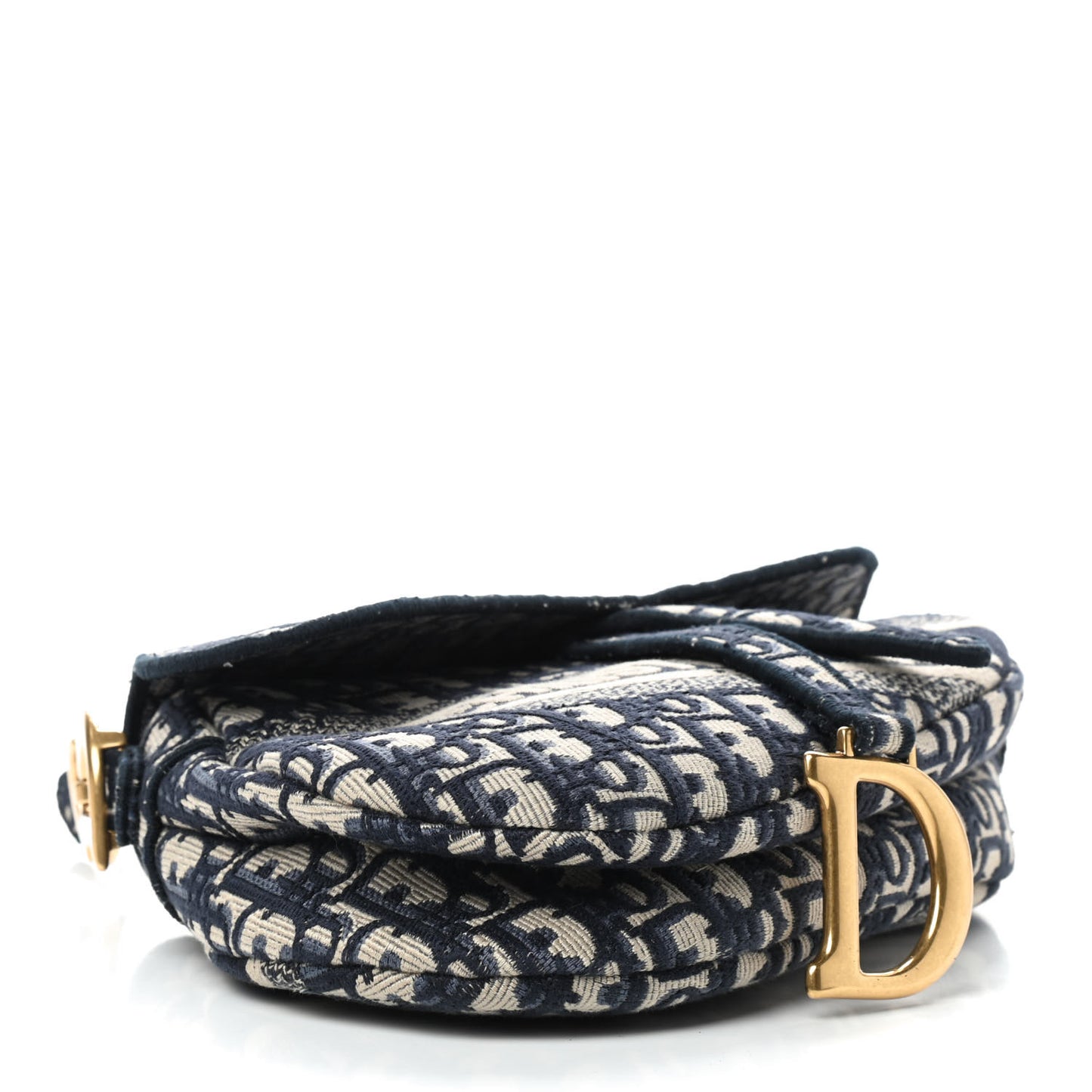 Oblique Embroidered Saddle Bag Blue