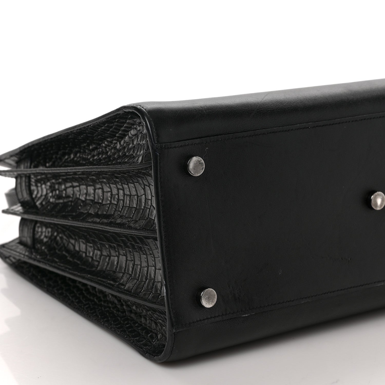 Saint Laurent Calfskin Crocodile Embossed Small Sac de Jour Black 7 of 8