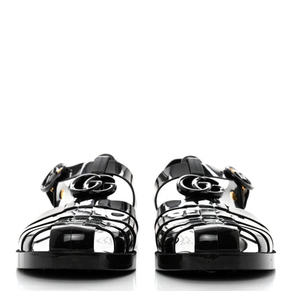 Gucci Shiny Rubber Double G Buckle Strap Sandals 38 Black 2 of 8