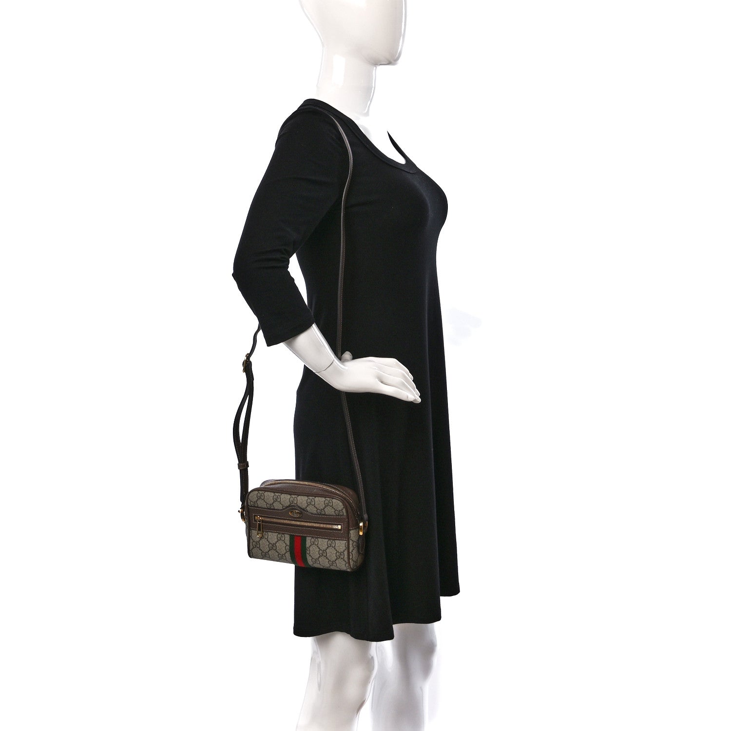 Gucci GG Supreme Monogram Web Mini Ophidia Shoulder Bag Brown 2 of 17