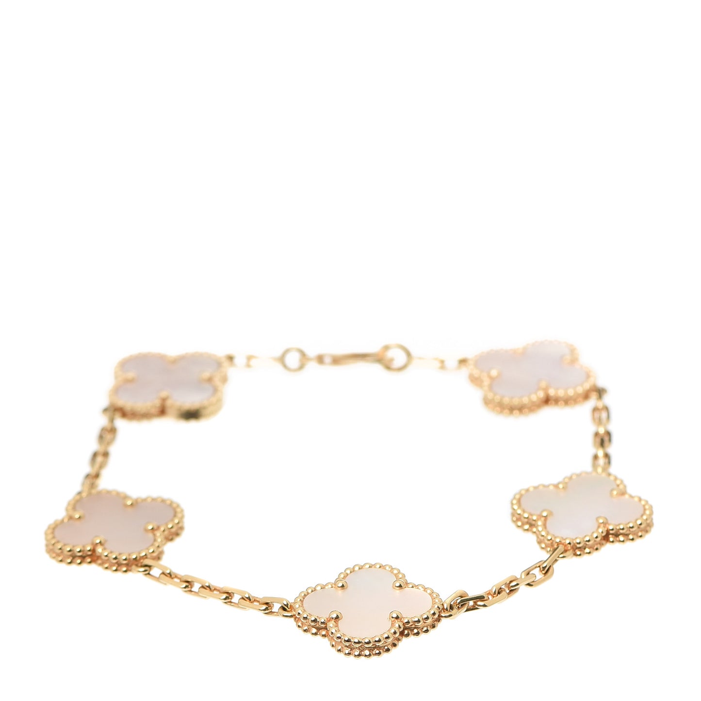 18K Yellow Gold Mother of Pearl 5 Motifs Vintage Alhambra Bracelet