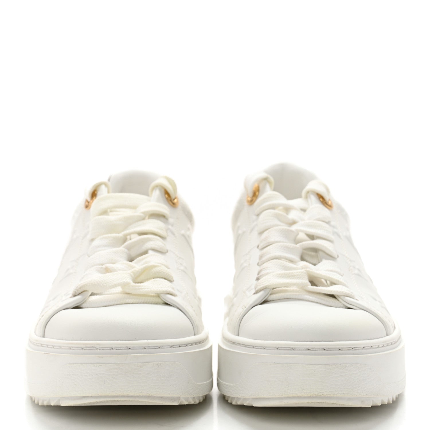 Louis Vuitton Lambskin Embossed Monogram Time Out Sneakers 36 White 2 of 11