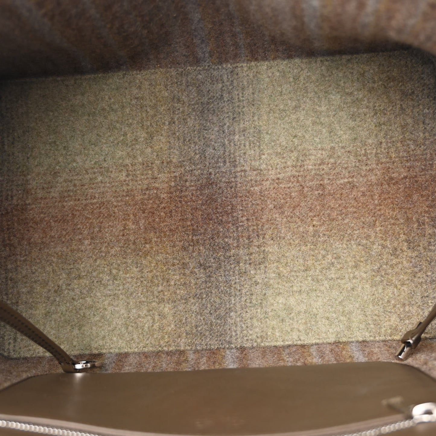 Blurred Double Cashmere Calfskin Plaid Small Carry Everything Tote Pecan Nut Green Cayenne Mel