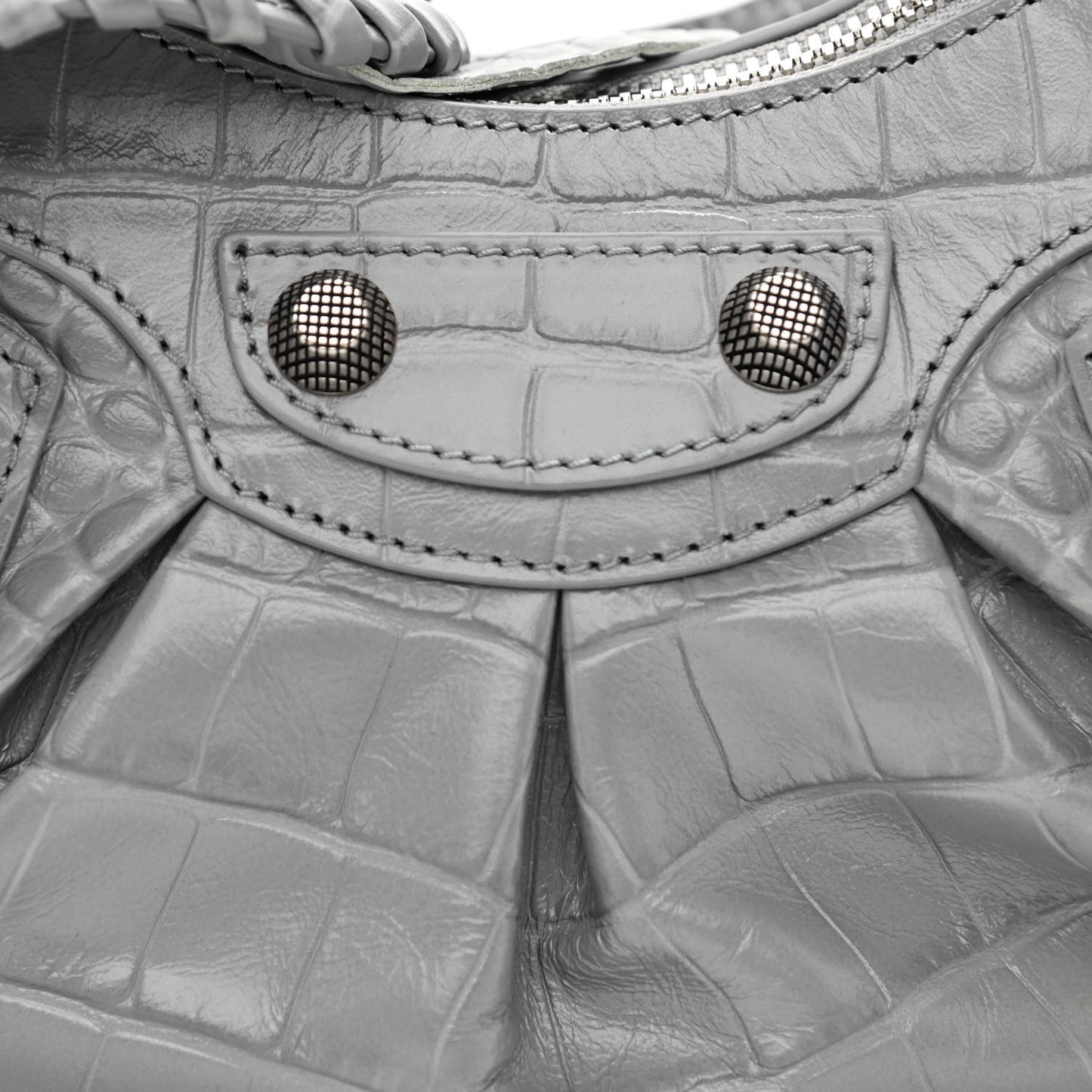 Extra Supple Calfskin Crocodile Embossed Le Cagole Shoulder Bag XS Balenciaga Grey