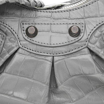 Balenciaga Extra Supple Calfskin Crocodile Embossed Le Cagole Shoulder Bag XS Balenciaga Grey 10 of 13