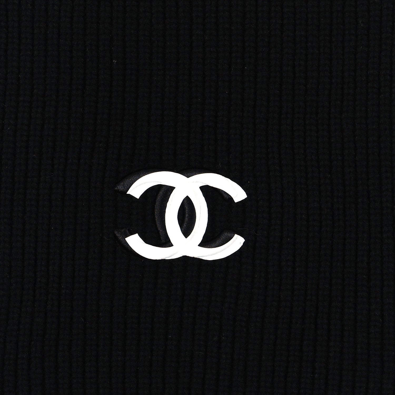 Chanel Wool Cashmere CC Scarf Black White 3 of 4