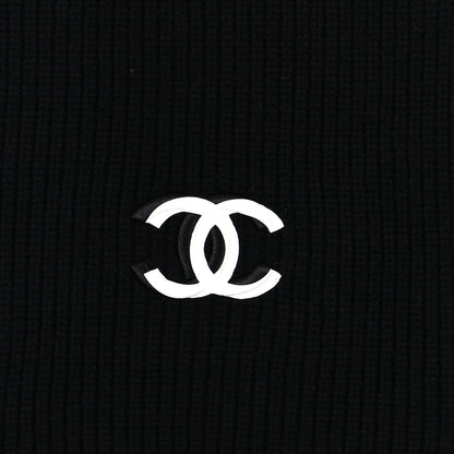 Chanel Wool Cashmere CC Scarf Black White 3 of 4