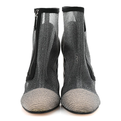 Chanel Mesh Grosgrain Cap Toe Short Boots 38 Grey Black 3 of 10