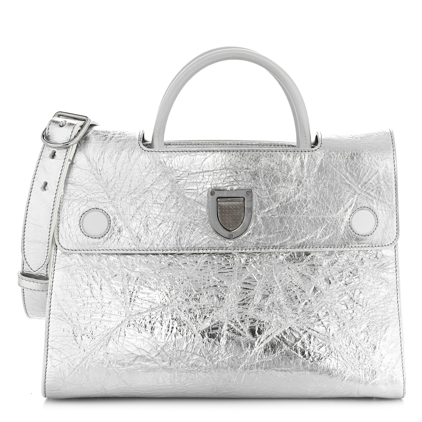Metallic Calfskin Medium Diorever Flap Silver