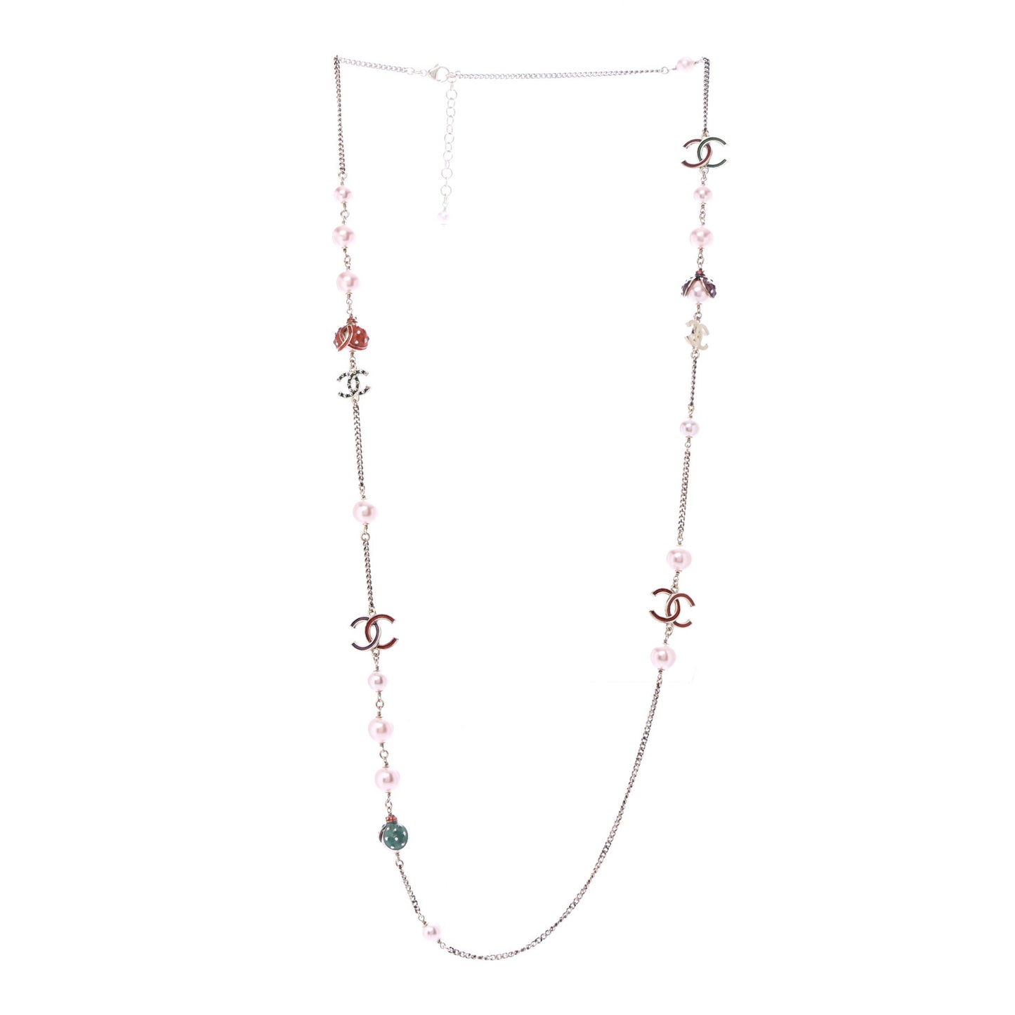 Pearl Crystal Resin CC Beaded Long Necklace Gold Pink Green
