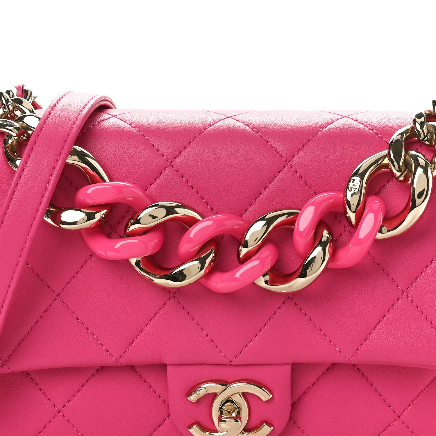 Chanel Lambskin Quilted Resin Bi-Color Chain Flap Bag Pink 9 of 12
