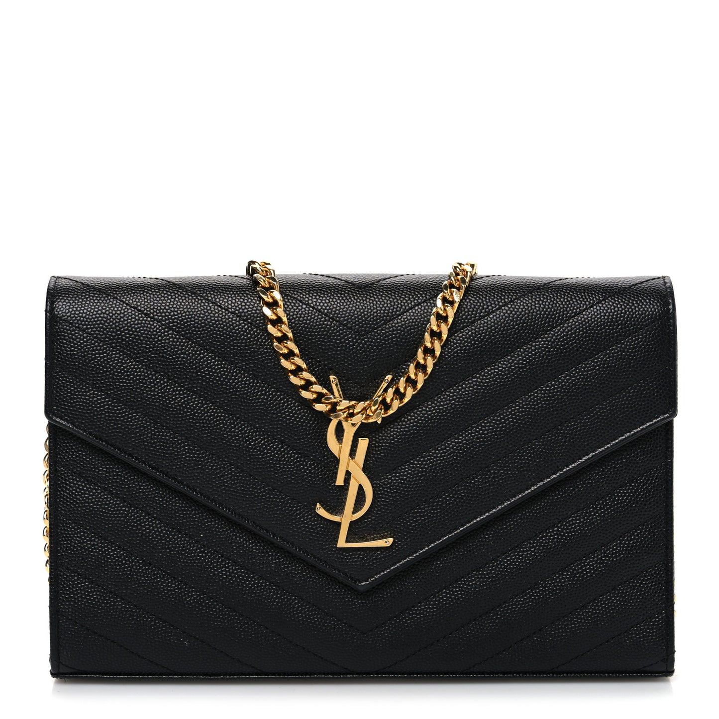 Grain De Poudre Matelasse Chevron Monogram Chain Wallet Black