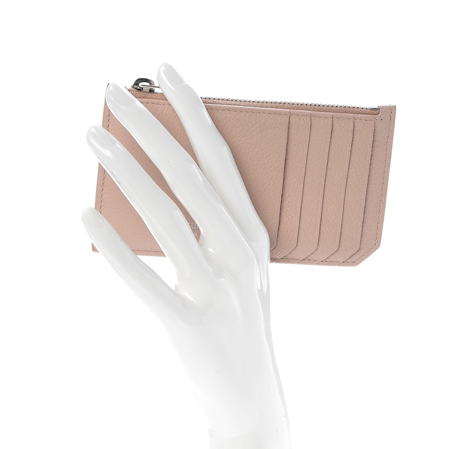 Grained Calfskin 5 Fragments Zip Pouch Card Holder Pale Pink