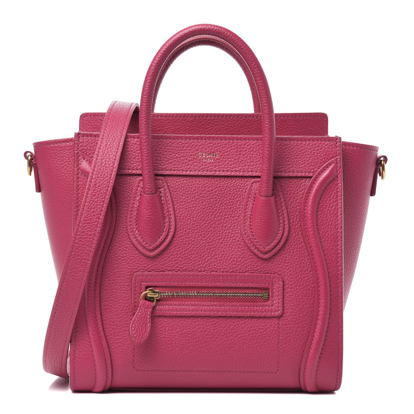 Drummed Calfskin Nano Luggage Fuchsia