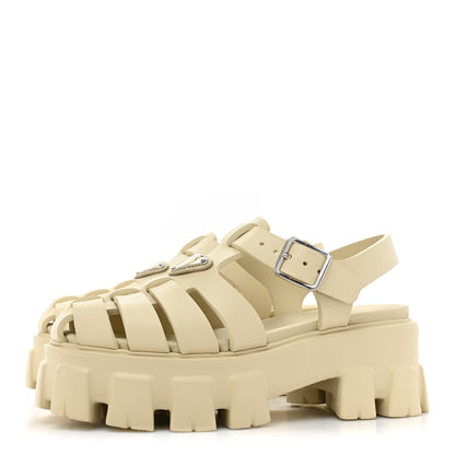 Prada Foam Rubber Metal Triangle Logo Monolith 55mm Cage Sandals 35 Quarzo 3 of 9