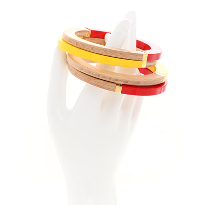 Louis Vuitton Lacquer Wood Crystal Bangle Bracelet Set of 4 Yellow Red 2 of 9