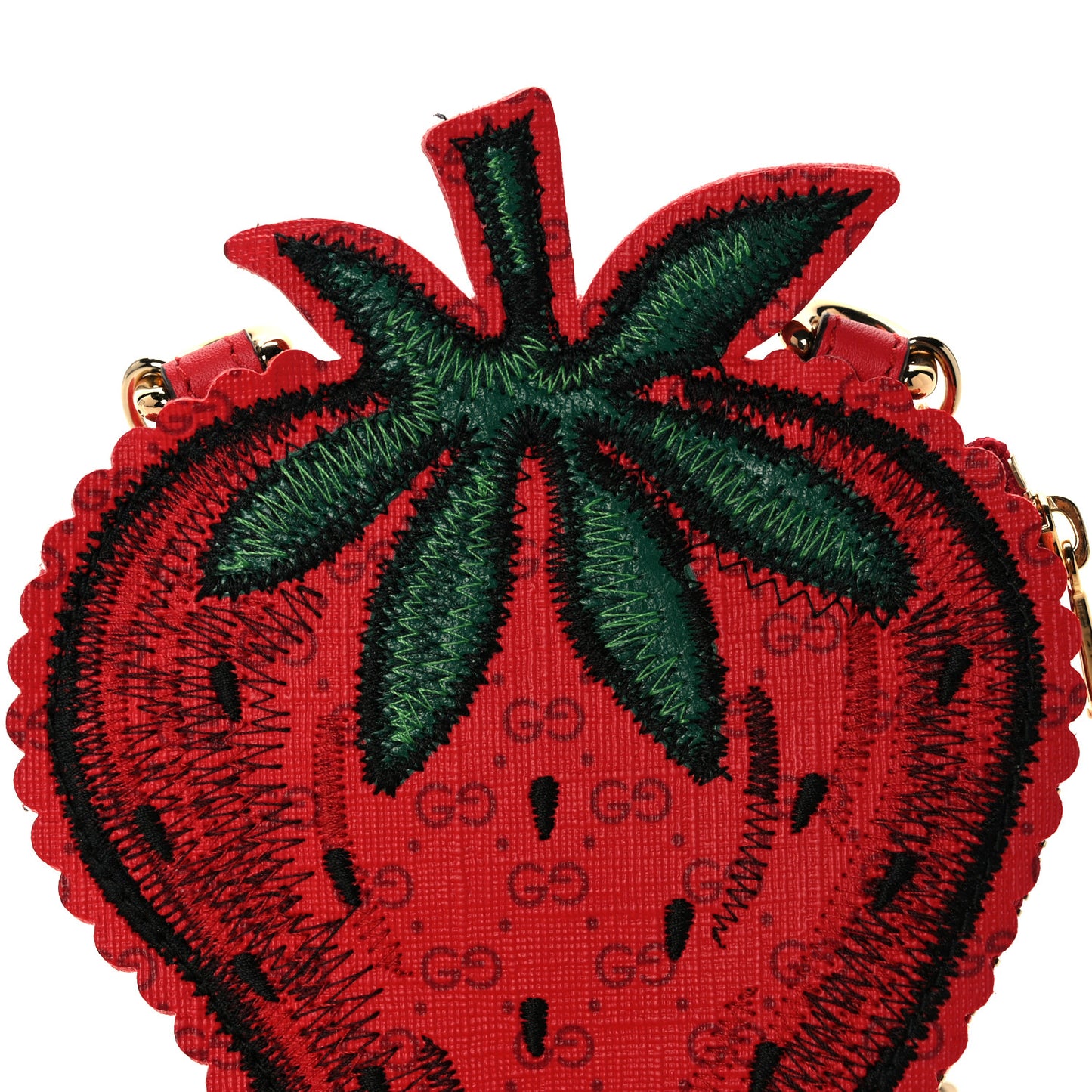 GG Supreme Monogram Embroidered Strawberry Pass Holder Crossbody Multicolor