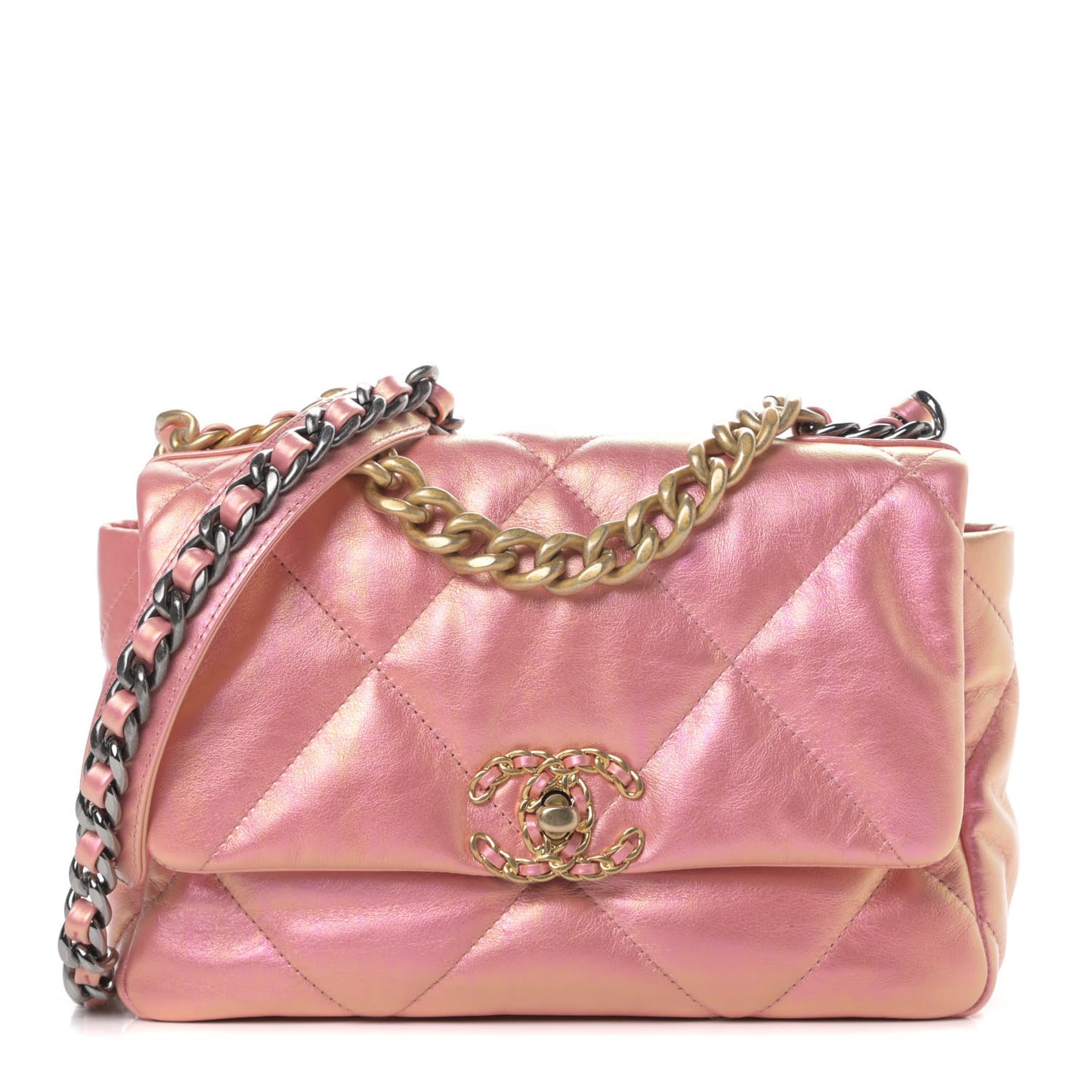 Iridescent Calfskin Quilted Medium Chanel 19 Flap Pink