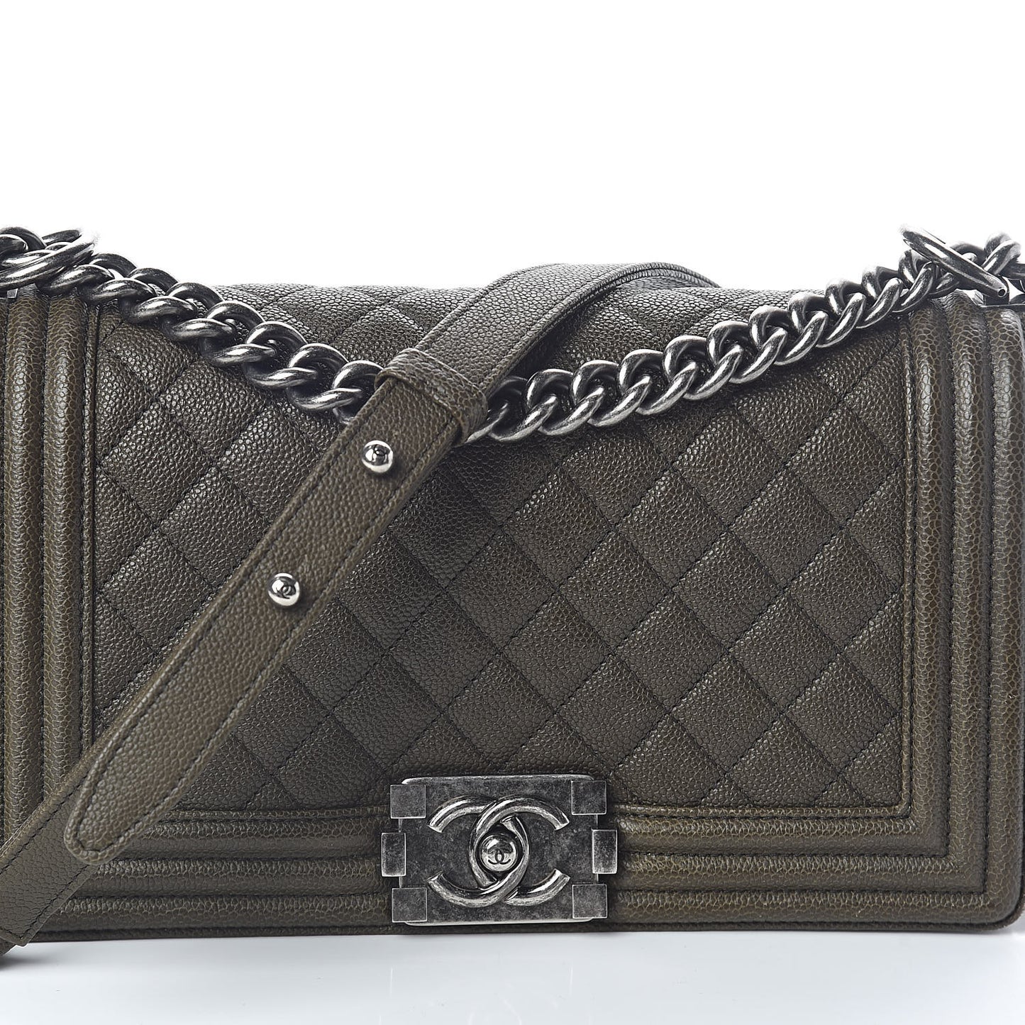 Caviar Quilted Medium Boy Flap Khaki