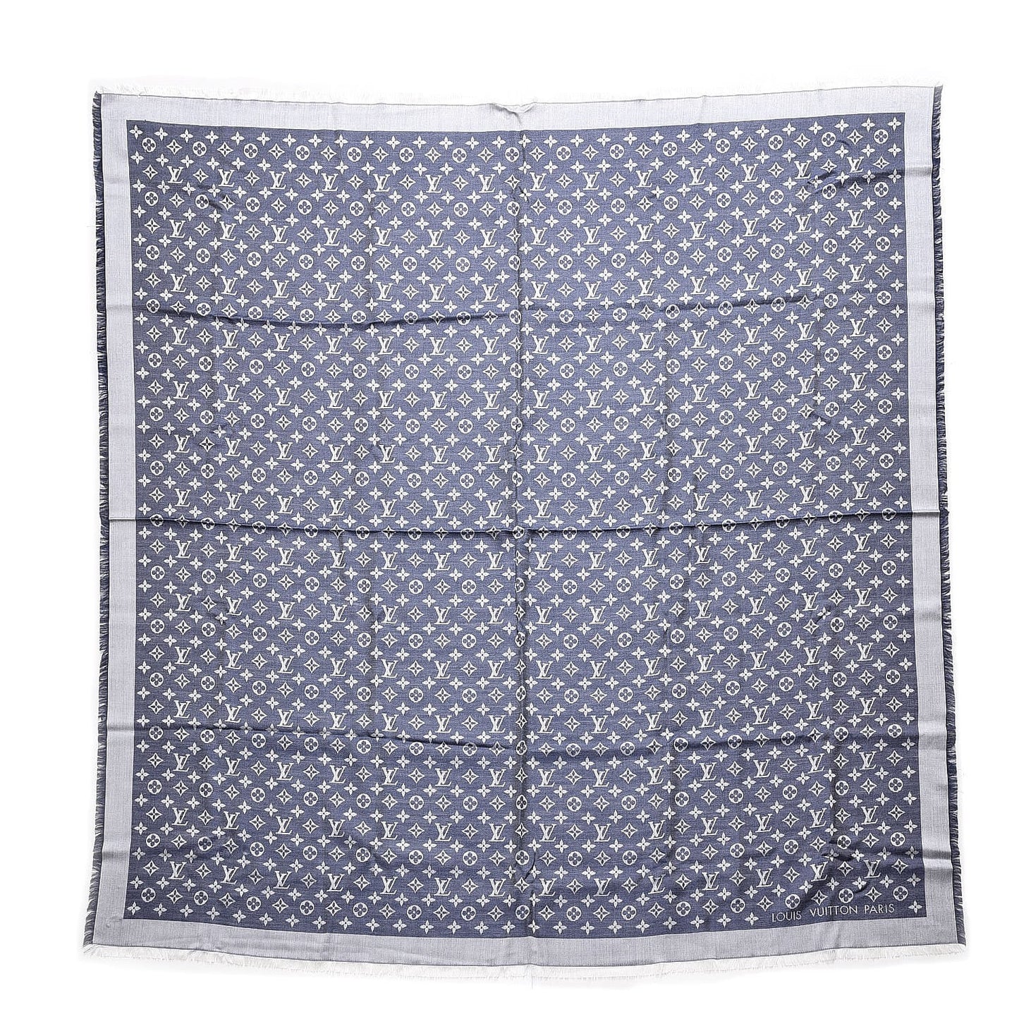 Silk Wool Monogram Denim Shawl Blue