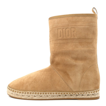 Christian Dior Calfskin Suede Shearling Granville Espadrille Boots 38.5 Natural 1 of 4