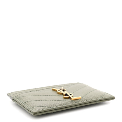 Saint Laurent Grain De Poudre Matelasse Chevron Monogram Credit Card Case Light Sage 4 of 7