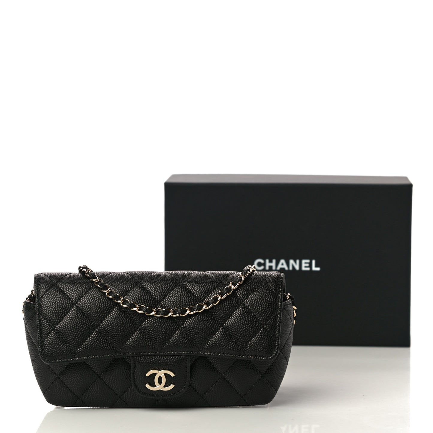 Caviar Quilted Glasses Case With Chain Black