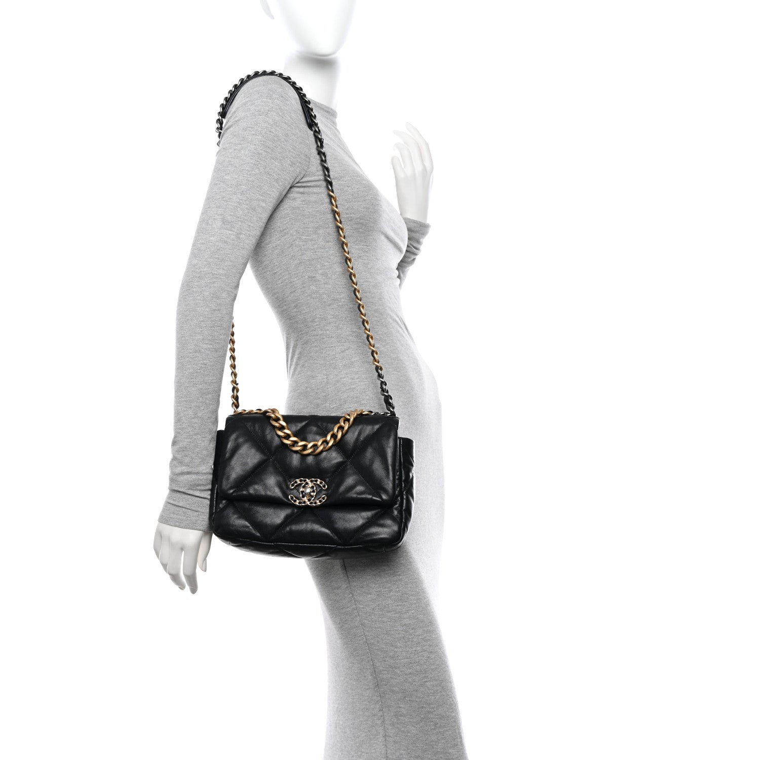 Chanel Shiny Goatskin Quilted Medium Chanel 19 Flap Black 2 of 16