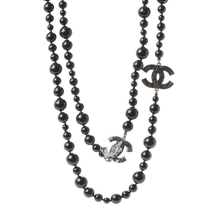 Chanel Ruthenium Pearl Bead CC Long Necklace Black 1 of 6