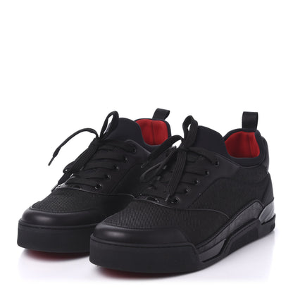 Christian Louboutin Calfskin Tisse Serre Patent Neoprene Mens Aurelien Flat Sneakers 46 Black 3 of 9