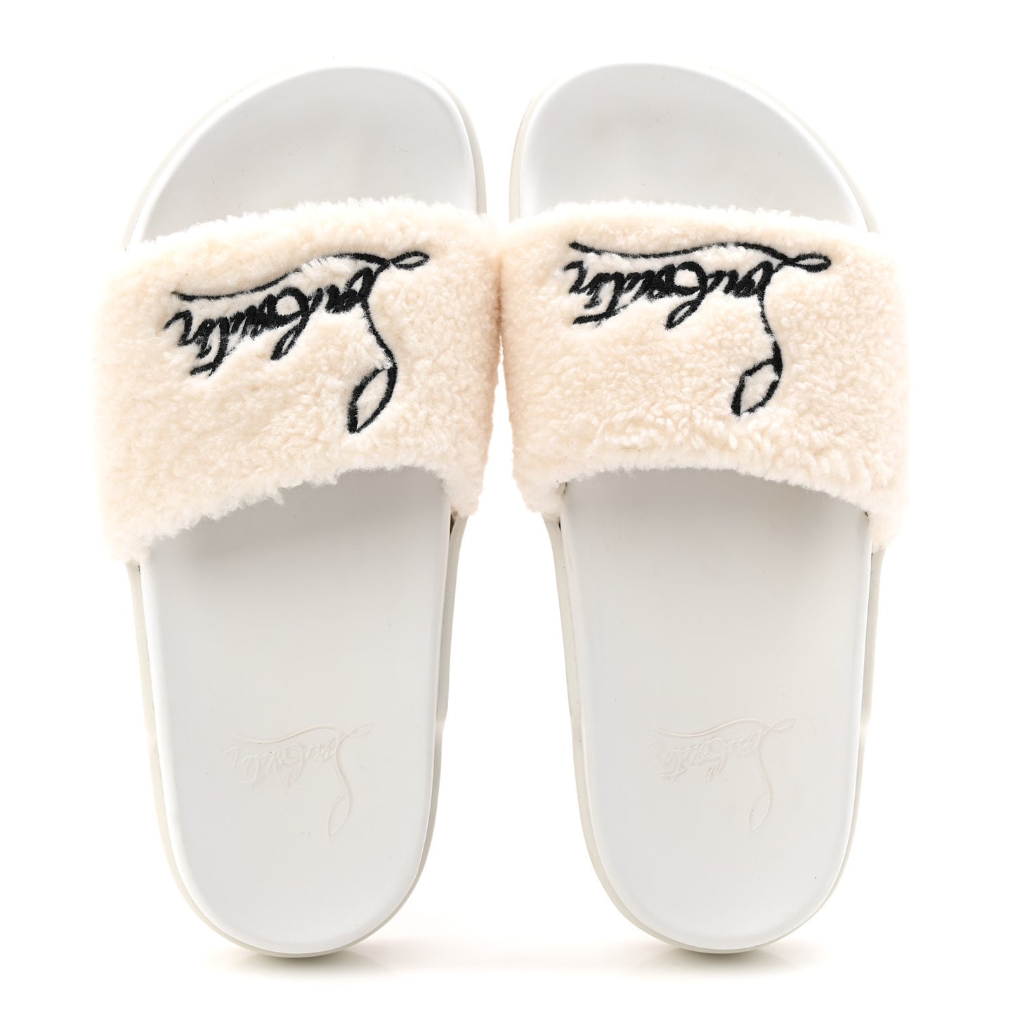 Faux Shearling Embroidered Pool Donna Flat Slide Sandals 36.5 White