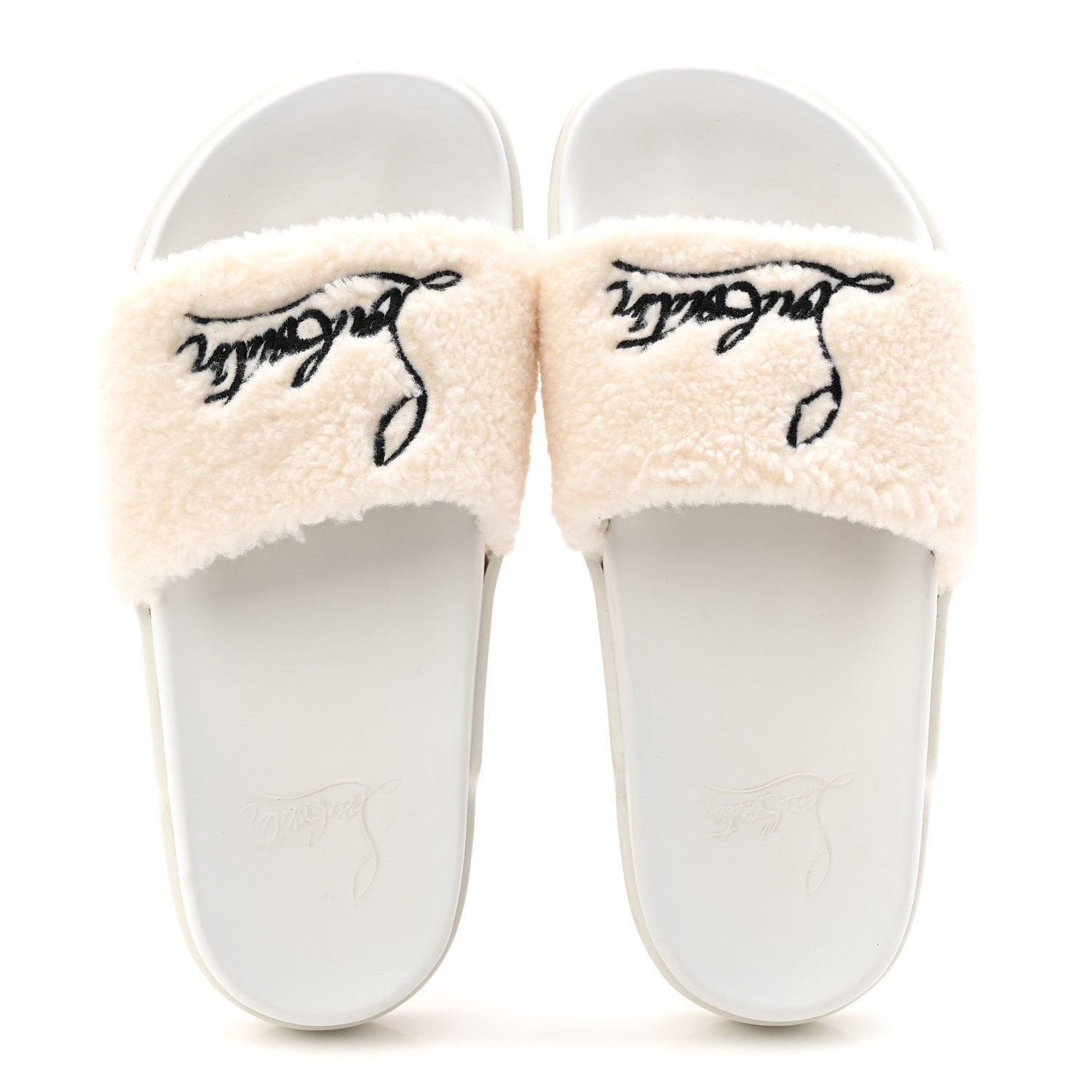 Christian Louboutin Faux Shearling Embroidered Pool Donna Flat Slide Sandals 36.5 White 5 of 10