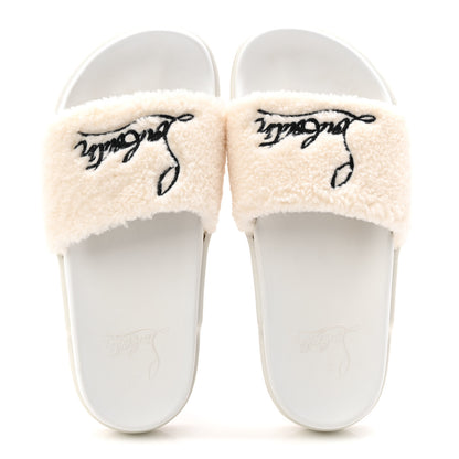 Christian Louboutin Faux Shearling Embroidered Pool Donna Flat Slide Sandals 36.5 White 5 of 10
