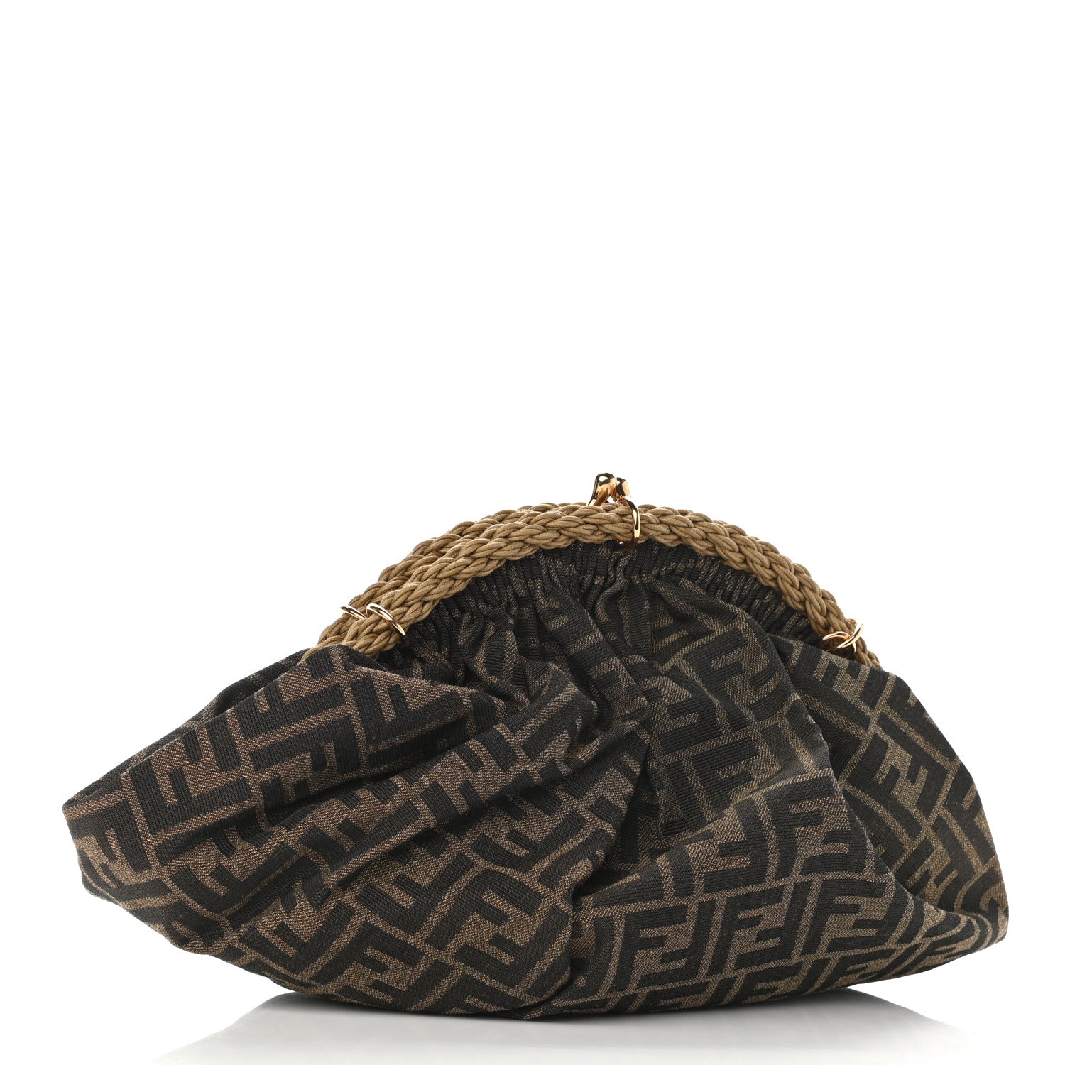 Fendi Fabric Jacquard FF Braided Shell Clutch Tobacco 6 of 18