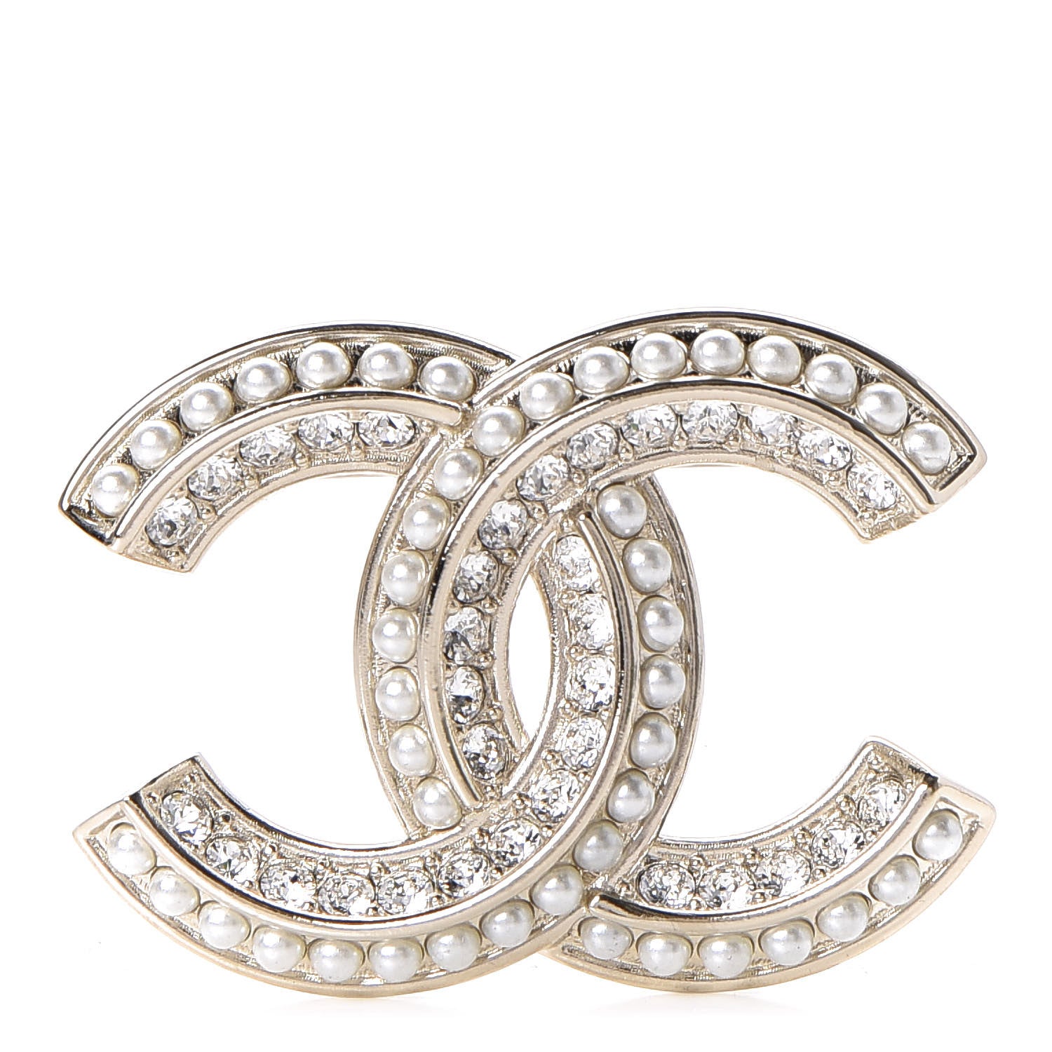 Chanel Crystal Pearl Chain Mania CC Brooch Gold 1 of 5