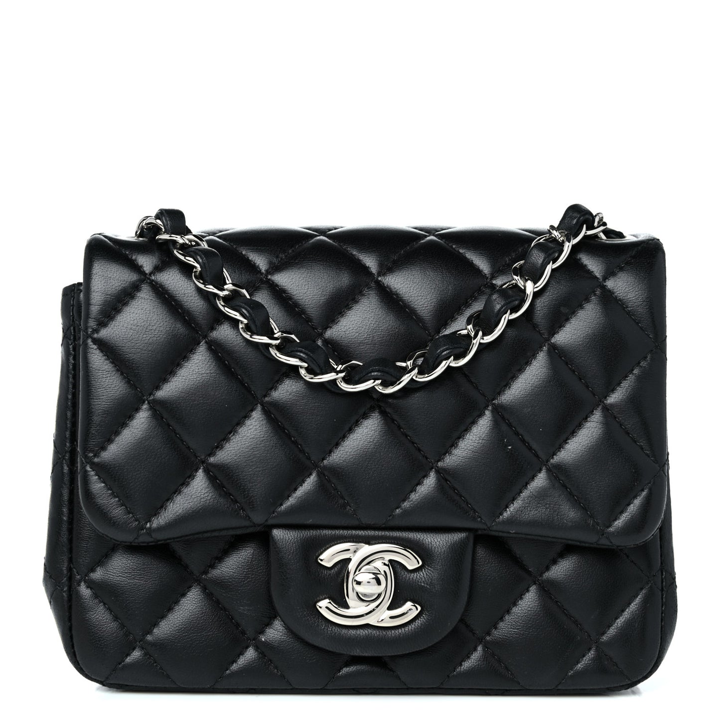 Lambskin Quilted Mini Square Flap Black