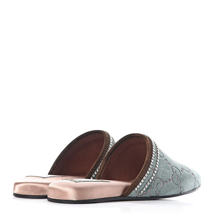 Gucci Velvet GG Monogram Crystal Womens Slippers 38 Avio Dusty Pink Vintage Cocoa 4 of 9