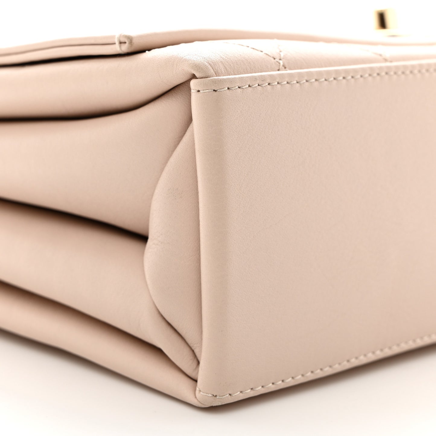 Calfskin Stitched Flap Light Beige