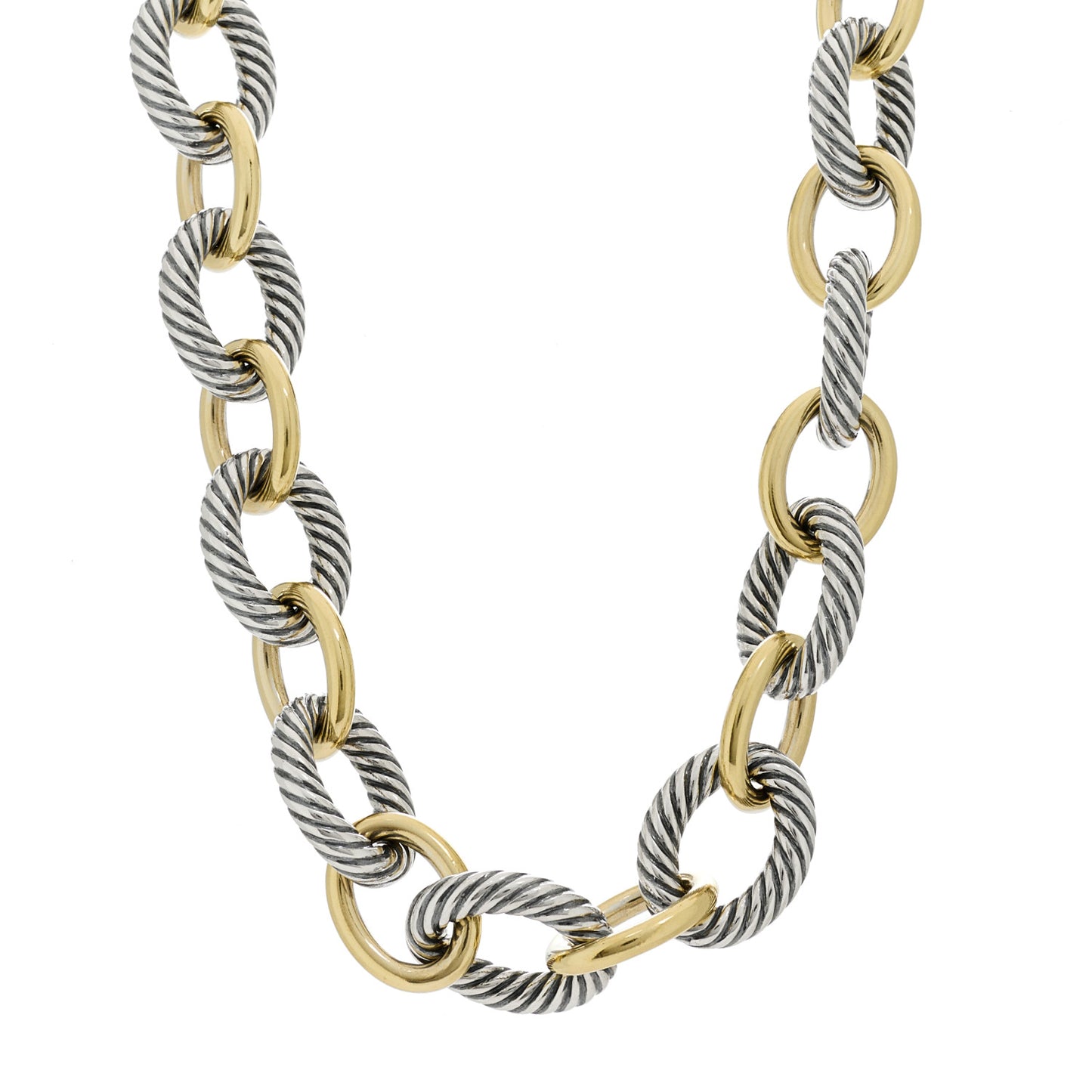 Sterling Silver 18K Yellow Gold 18mm Oval Link Necklace